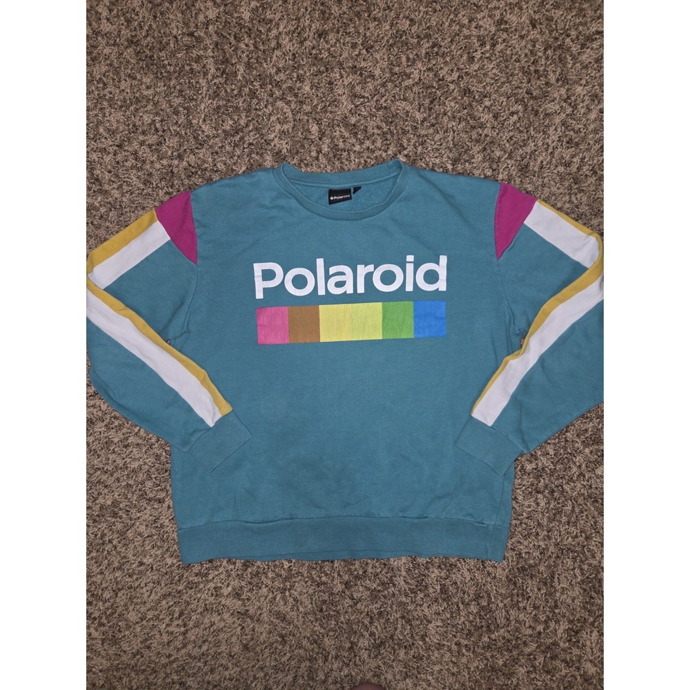 Polaroid Logo Adult Large Crewneck Sweatshirt Turquoise Green Retro Style